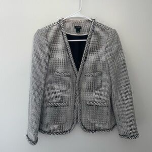 J. Crew Tweed Suit Jacket Blazer Black and White Size 2 100% Cotton